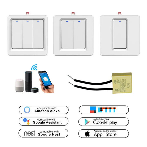 Smartlife Domotica Inbouw WiFi lichtschakelaar 2-voudig wit zonder nuldraad