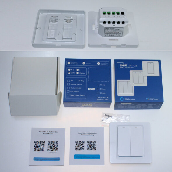 Smartlife Domotica Inbouw WiFi lichtschakelaar 2-voudig wit zonder nuldraad