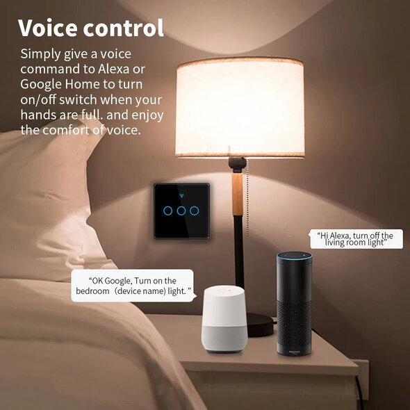 Smartlife Domotica Slimme WiFi-inbouwlichtschakelaar met touchbediening, 3 knoppen, zwart