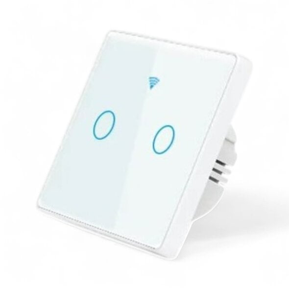 Smartlife Domotica WiFi touch lichtschakelaar 2-knops wit zonder nuldraad, gehard glazen paneel