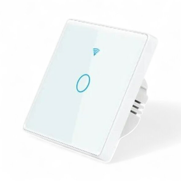 Smartlife Domotica Lichtschakelaar WiFi touch zonder nuldraad met gehard glazen paneel Wit