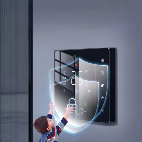 Smartlife Domotica Inbouw thermostaat voor C V installatie met touchscreen app en spraakbediening energiezuinig zwart