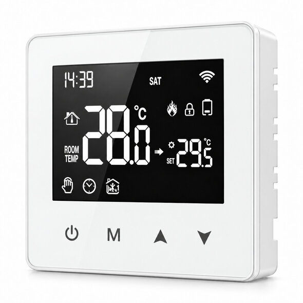 Smartlife Domotica Thermostaat Zigbee opbouw met touchscreen en Tuya-compatibiliteit, wit