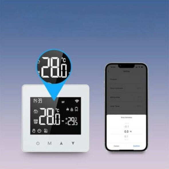 Smartlife Domotica Thermostaat Zigbee opbouw met touchscreen en Tuya-compatibiliteit, wit
