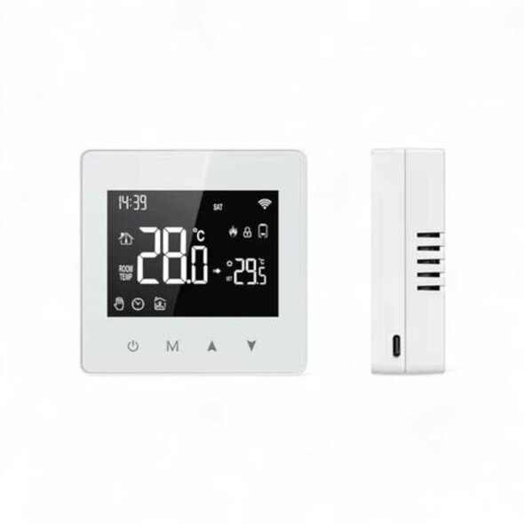 Smartlife Domotica Thermostaat Zigbee opbouw met touchscreen en Tuya-compatibiliteit, wit
