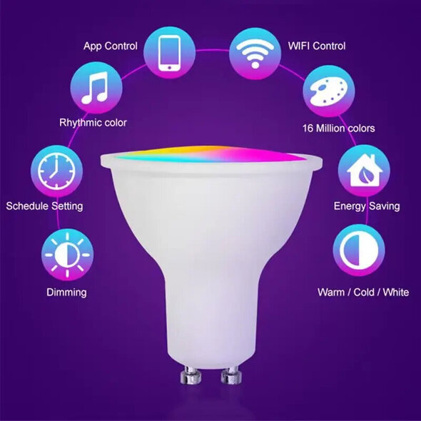 Smartlife Domotica Slimme GU10 WiFi spotlight dimbaar RGB+CCT 2700 6500K 4,7W 806 lm wit