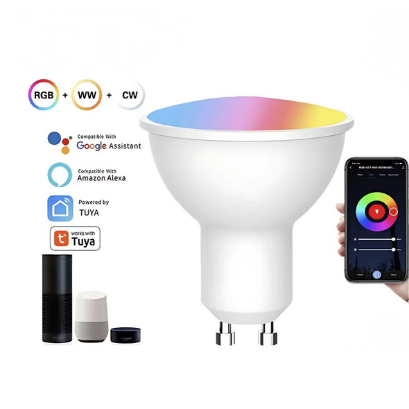 Smartlife Domotica Slimme GU10 WiFi spotlight dimbaar RGB+CCT 2700 6500K 4,7W 806 lm wit