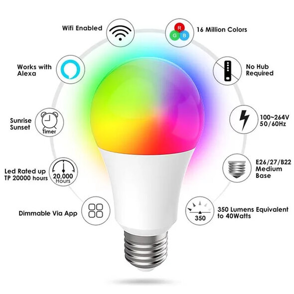 Smartlife Domotica Smart lamp E27 met RGB en instelbaar wit licht via wifi en app