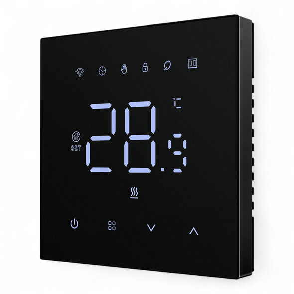 Smartlife Domotica Slimme wifi thermostaat voor cv met bedraad touchscreen en programmering, zwart