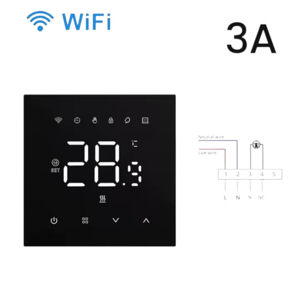 Smartlife Domotica Slimme wifi thermostaat voor cv met bedraad touchscreen en programmering, zwart