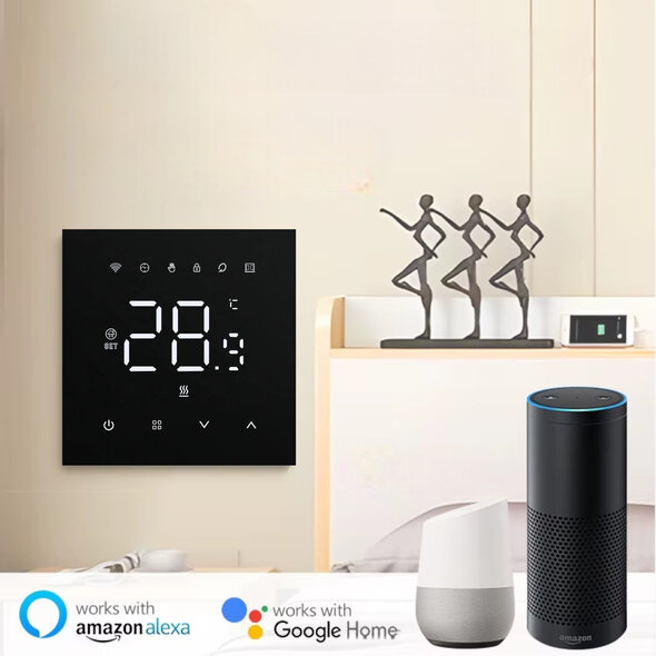 Smartlife Domotica Slimme wifi thermostaat voor cv met bedraad touchscreen en programmering, zwart