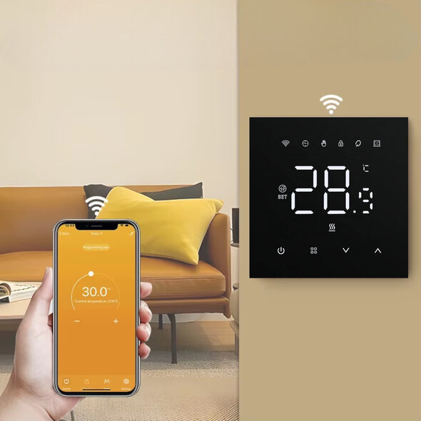 Smartlife Domotica Slimme wifi thermostaat voor cv met bedraad touchscreen en programmering, zwart