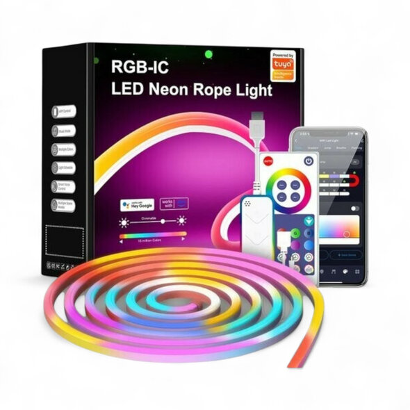 Smartlife Domotica LED strip 3 meter, flexibele siliconen strip met Tuya WiFi-bediening met RGB en instelbare wit tinten