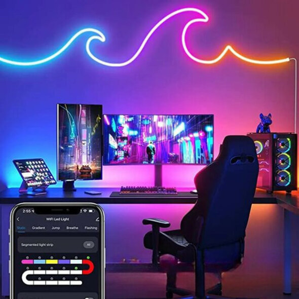 Smartlife Domotica LED strip 3 meter, flexibele siliconen strip met Tuya WiFi-bediening met RGB en instelbare wit tinten