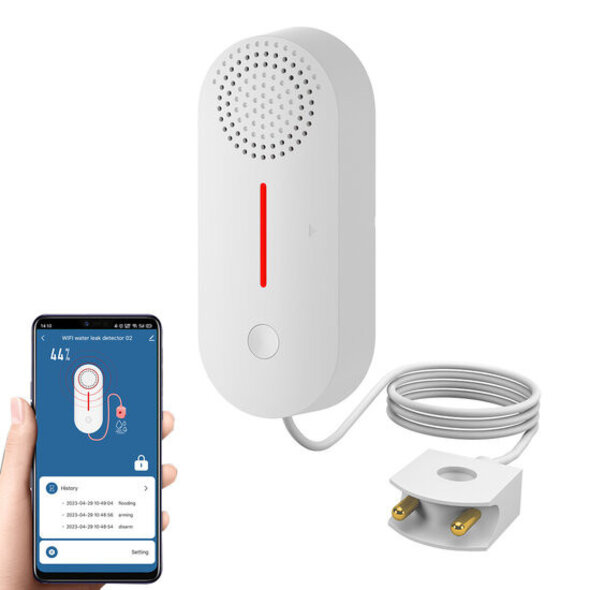 Smartlife Domotica Water lekkage sensor voor WiFi systeem met 100 dB sirene en LED waarschuwing