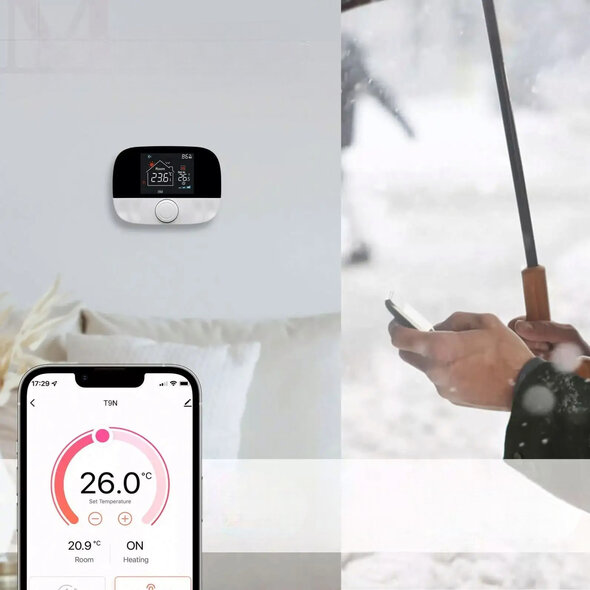 Smartlife Domotica Wifi draadloze thermostaat voor centrale verwarming en elektrische installatie met draaiknop