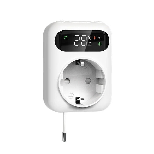 Smartlife Domotica Stekkerthermostaat met NTC-sensor en Tuya Smart Life-app, 10A, Wit