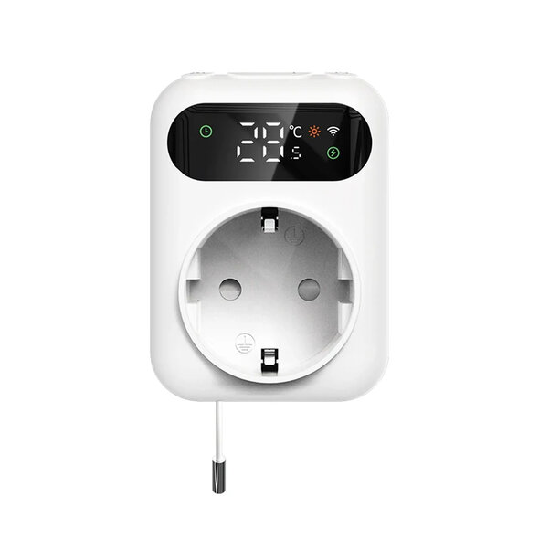Smartlife Domotica Stekkerthermostaat met NTC-sensor en Tuya Smart Life-app, 10A, Wit