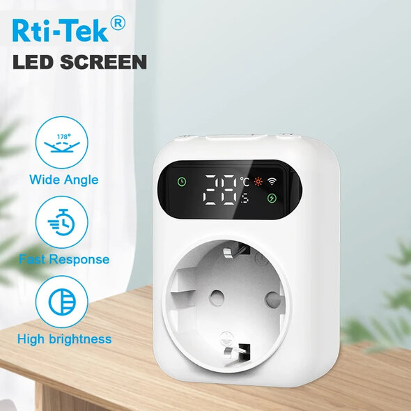 Smartlife Domotica Stekkerthermostaat met NTC-sensor en Tuya Smart Life-app, 10A, Wit