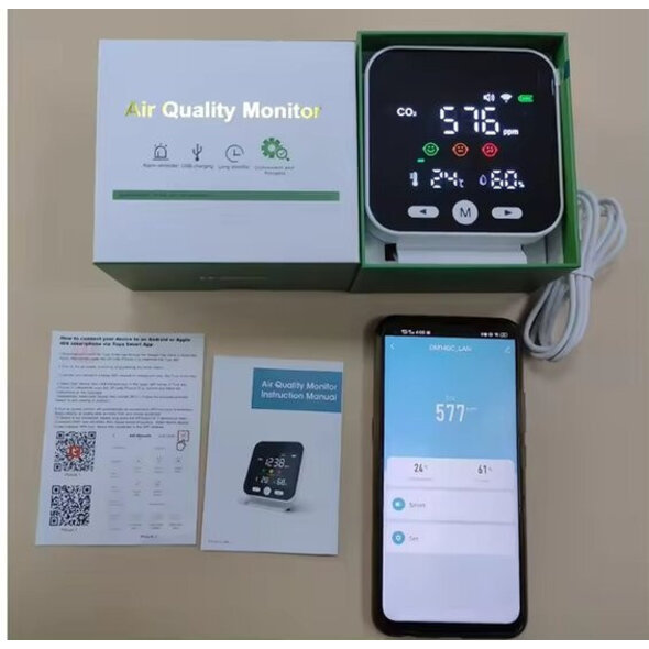 Smartlife Domotica Luchtkwaliteitsmeter binnen met CO , WiFi en LED-display
