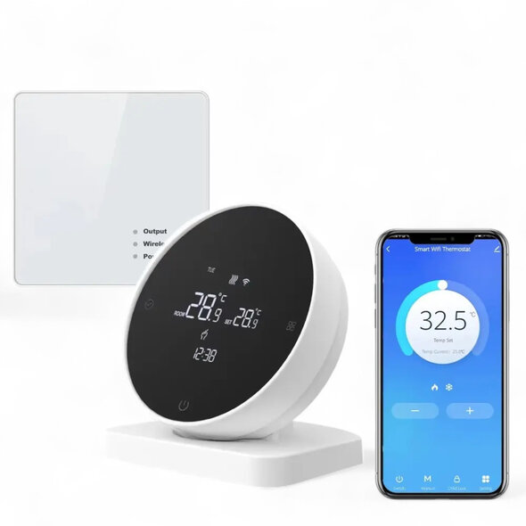 Smartlife Domotica Thermostaat voor CV met WiFi (Tuya), touchscreen en 433MHz ontvanger - Wit