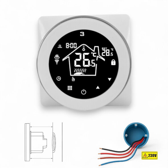 Smartlife Domotica Slimme wifi inbouw thermostaat voor elektrische vloerverwarming met touchscreen, wit