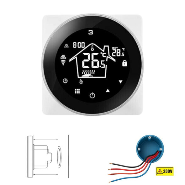 Smartlife Domotica Slimme wifi inbouwthermostaat voor cv en boilers met rond touchscreen in zwart