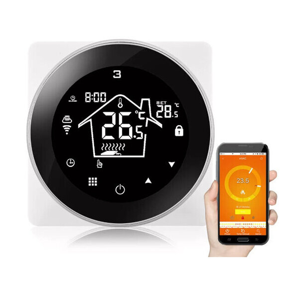 Smartlife Domotica Slimme wifi inbouwthermostaat voor cv en boilers met rond touchscreen in zwart