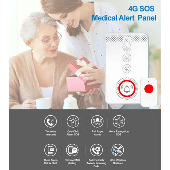 Smartlife Domotica SOS Alarmset binnenhuis met 4G-simkaart, intercomfunctie en waterdichte IP65-knop (wit)