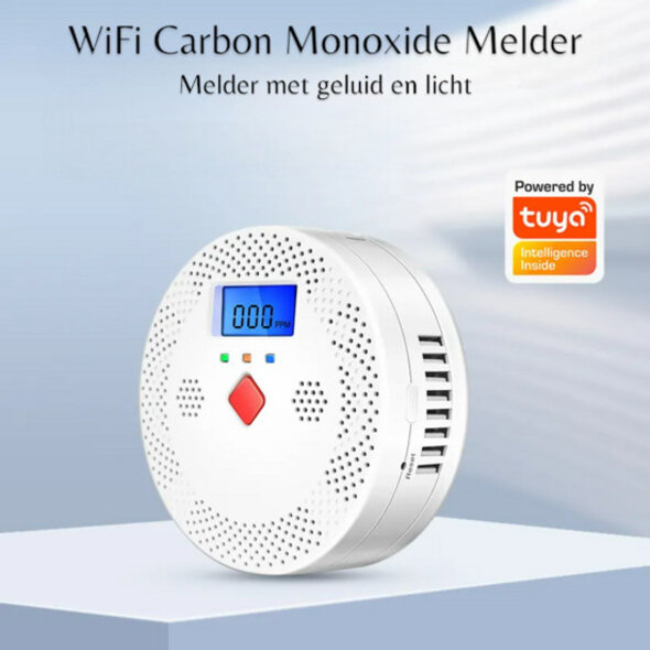 Smartlife Domotica Witte koolmonoxidemelder met display en WiFi met alarm bij 128 ppm