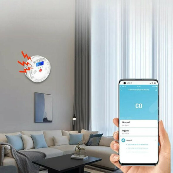 Smartlife Domotica Witte koolmonoxidemelder met display en WiFi met alarm bij 128 ppm