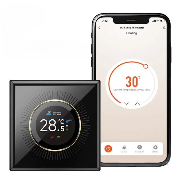 Smartlife Domotica Wifi inbouw thermostaat voor CV installatie met draaiknop app en spraakbesturing zwart