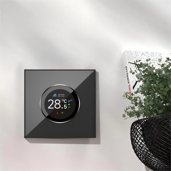 Smartlife Domotica Wifi inbouw thermostaat voor CV installatie met draaiknop app en spraakbesturing zwart