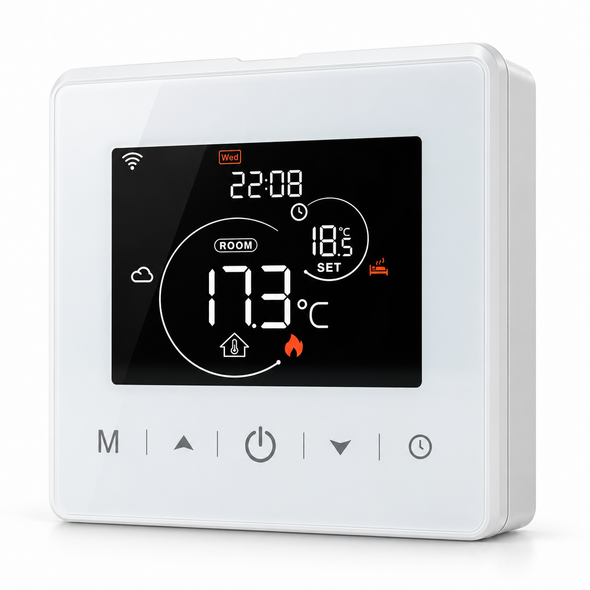 Smartlife Domotica Opbouw thermostaat WiFi touchscreen 2 draads voor Aan/Uit-ketels, wit