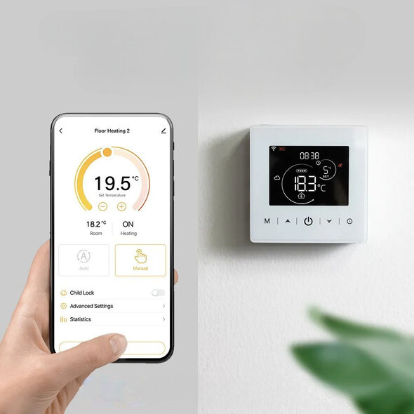 Smartlife Domotica Opbouw thermostaat WiFi touchscreen 2 draads voor Aan/Uit-ketels, wit