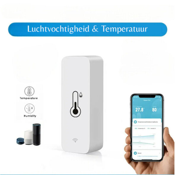 Smartlife Domotica Hygrometer / temperatuur binnensensor met WiFi en LED-display, Tuya Smart Life, wit