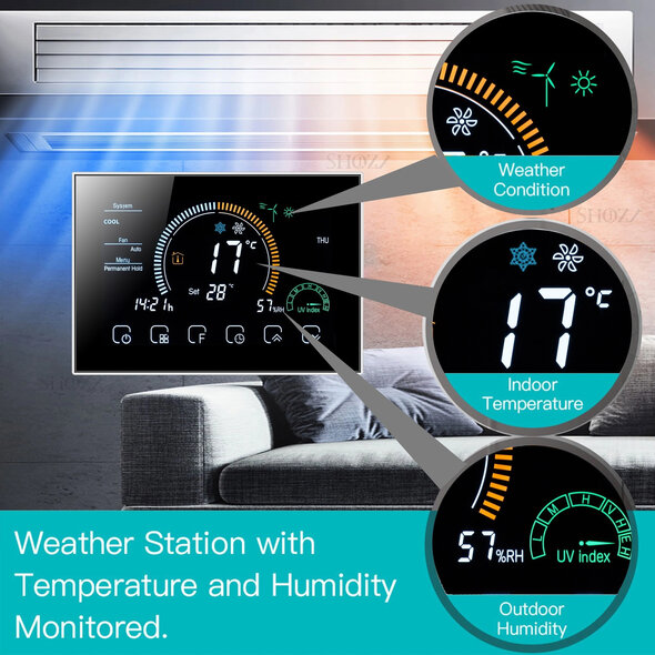 Smartlife Domotica Slimme inbouwthermostaat voor elektrische vloerverwarming met touchscreen, zwart
