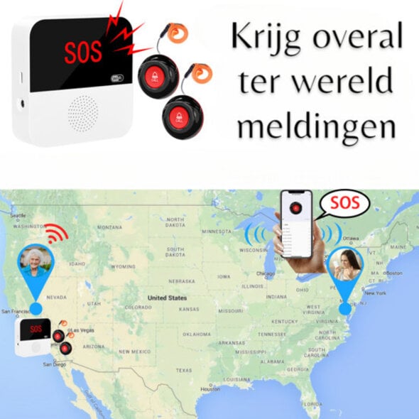 Smartlife Domotica SOS Alarmset voor ouderen met WiFi systeem met visueel en hoorbaar alarm en pagerfunctie