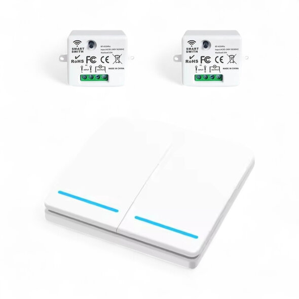 Smartlife Domotica Draadloze schakelaarset RF 433 MHz wit met 2 knoppen en 10A ontvanger