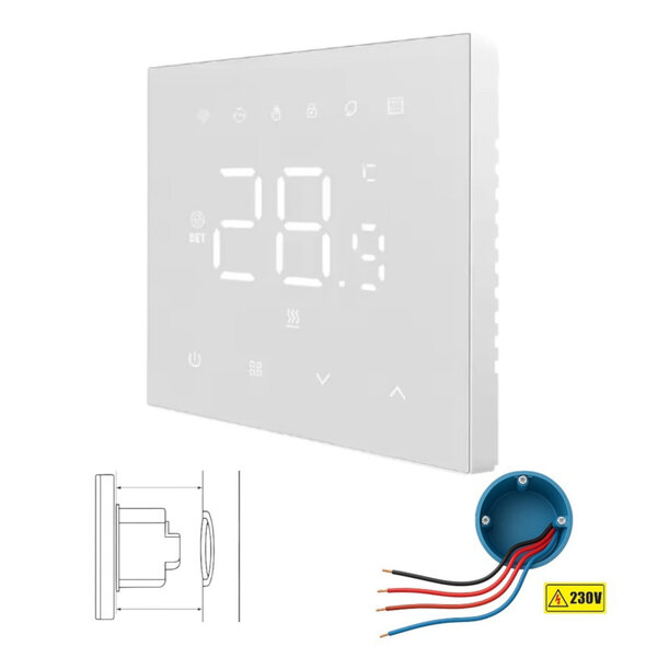 Smartlife Domotica Wifi inbouw thermostaat voor elektrische vloerverwarming met touchscreen en wifi bediening