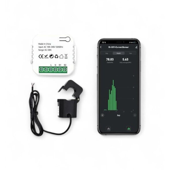 Smartlife Domotica Energiemeter met 2 klemmen, WiFi 2.4GHz en 80A voor zonnepanelen (wit)