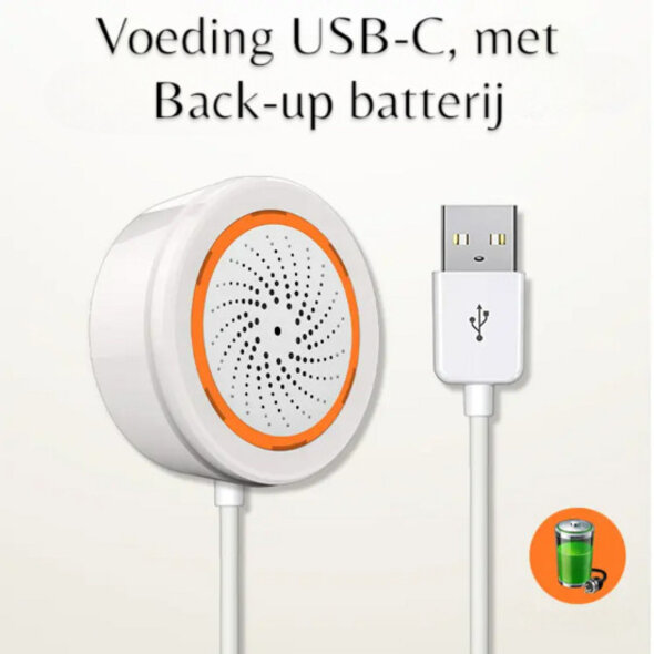 Smartlife Domotica Draadloze Zigbee sirene 90dB met USB-C of batterijvoeding, wit