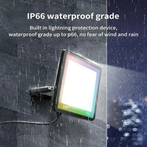 Smartlife Domotica Schijnwerper buiten met wifi-appbediening, RGB en koud wit, 30 Watt, IP66, zwart