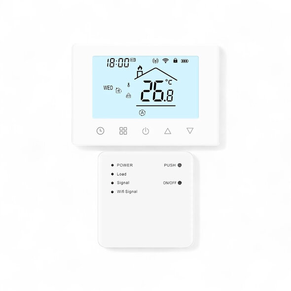 Smartlife Domotica Thermostaat voor CV en boiler met touchscreen draadloze bediening en app spraakbediening wit