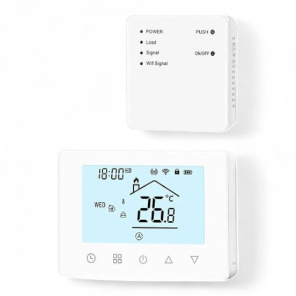Smartlife Domotica Thermostaat voor CV en boiler met touchscreen draadloze bediening en app spraakbediening wit
