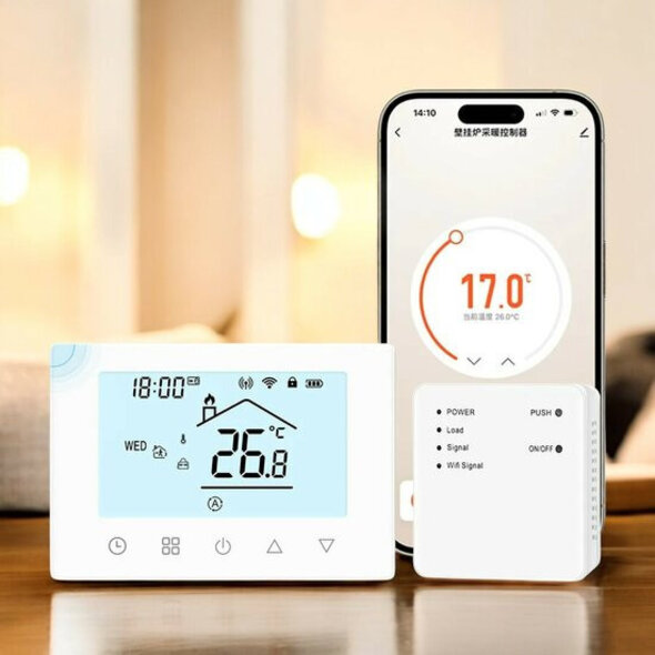 Smartlife Domotica Thermostaat voor CV en boiler met touchscreen draadloze bediening en app spraakbediening wit