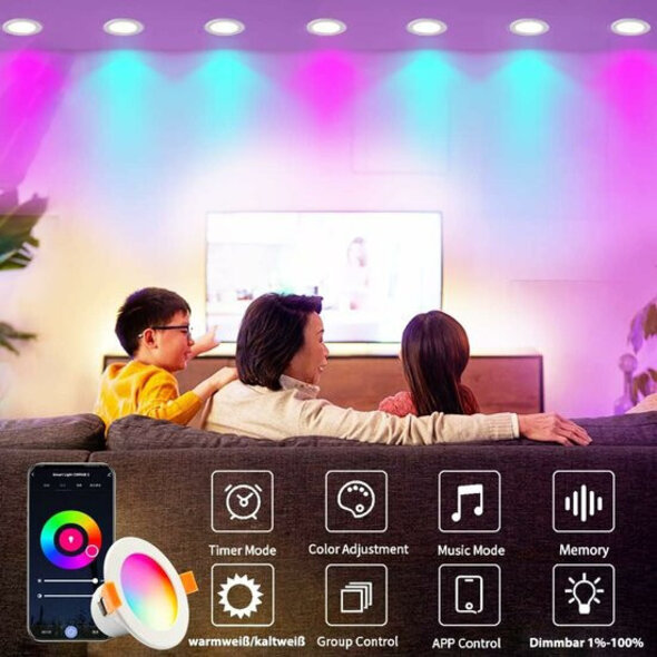 Smartlife Domotica Slimme wifi-inbouwspot met RGB en instelbare wittonen 9 watt 105 mm