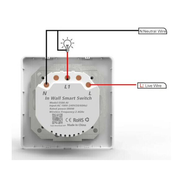 Smartlife Domotica Slimme witte WiFi lichtschakelaar voor inbouw met controleverlichting