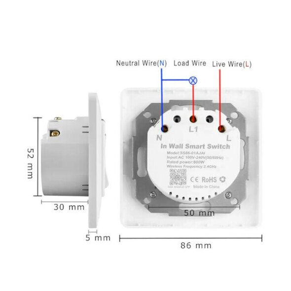 Smartlife Domotica Slimme 2-voudige lichtschakelaar voor inbouw met wifi, app en controleverlichting, wit