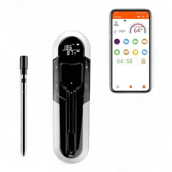 Smartlife Domotica Draadloze BBQ vleesthermometer Bluetooth met 150 m bereik en LCD-display grijs